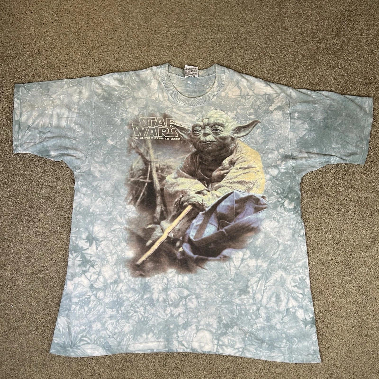 

Vintage 1997 Star Wars Liquid Blue The Empire Strikes Back Yoda Tie Dye Tee XL L