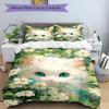 3pcs White Cat Printed Quilt Set - Includes 1 Quilt Cover and 2 Pillowcases, Machine Washable - Suitable for All Seasons.L112