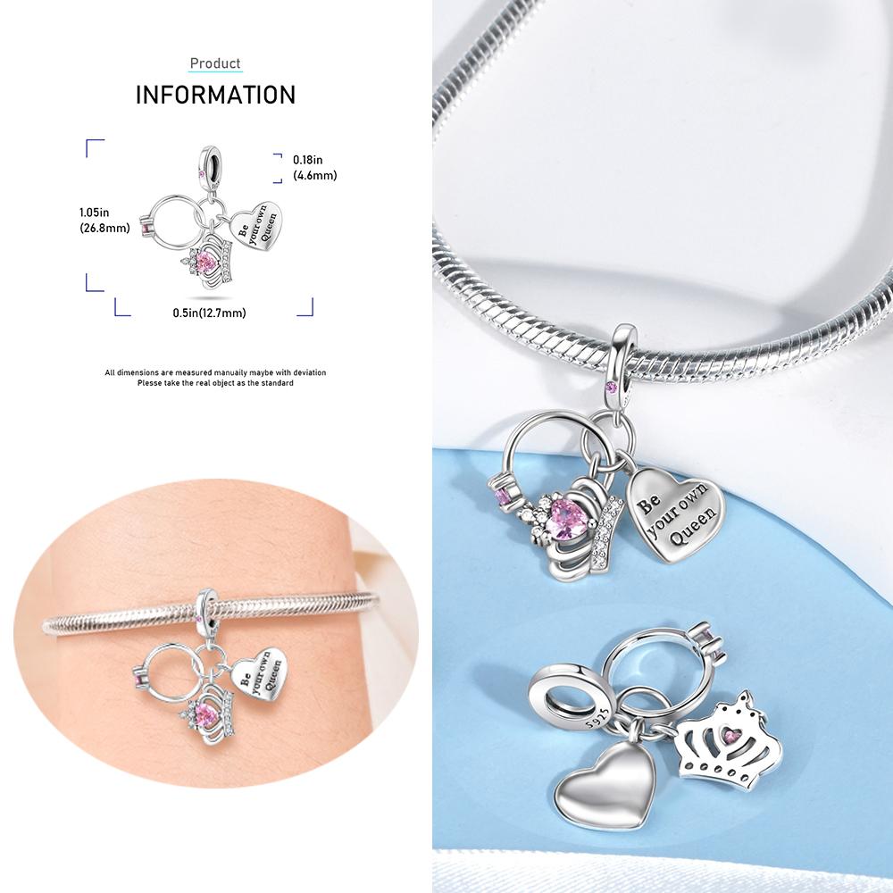 Copper Metal Crown&Shining Unicorn&Hand in Hand&Birthday Cake&Brother Sister Pendant Bead Component Compatible With Brand Bracelet High Quality Fine