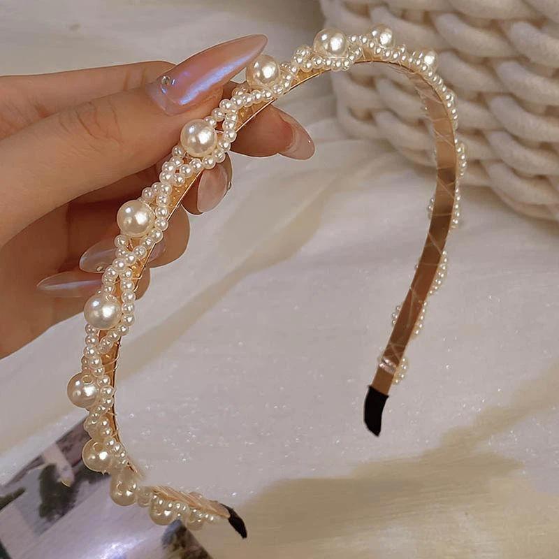 Women's Full Pearl Headband Sweet Elegant Hairband Padded Comfortable Hair Hoop for Date Night Party Hair Accessories