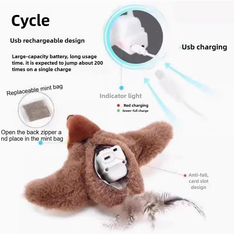 Rechargeable Interactive Flying Bird Cats Toy with Chirping and Flapping Features, Touch-Activated Plush Design