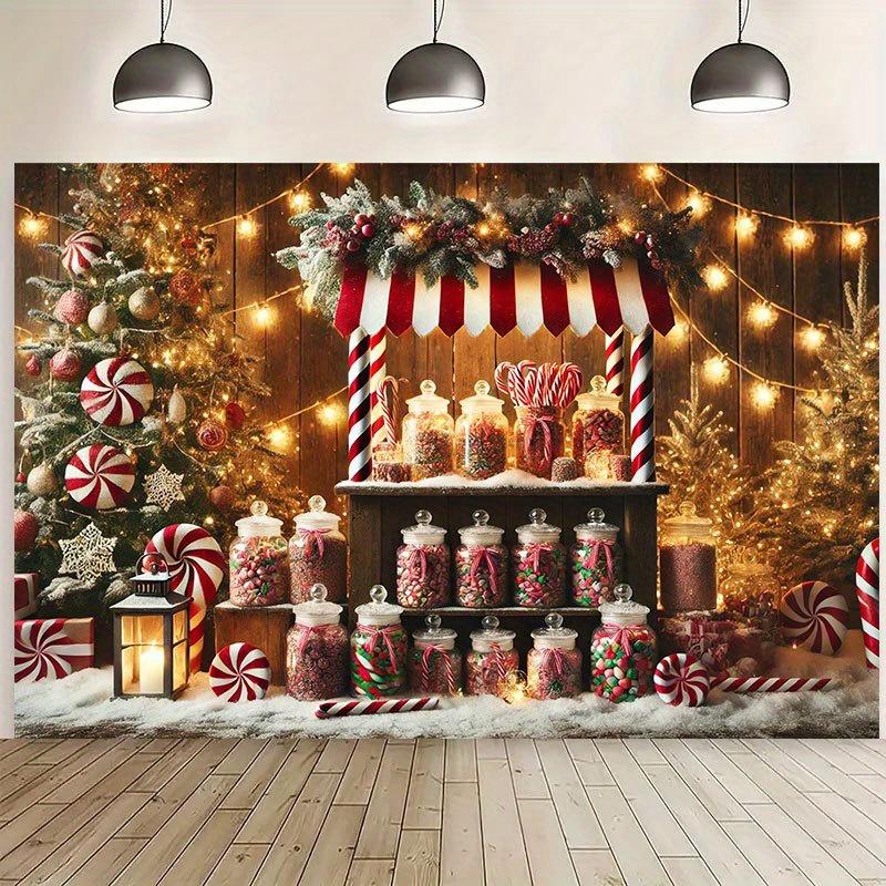 2D flat1 pc Candy and Gingerbread Man Background Cloth - Suitable for Christmas and Thanksgiving Decoration