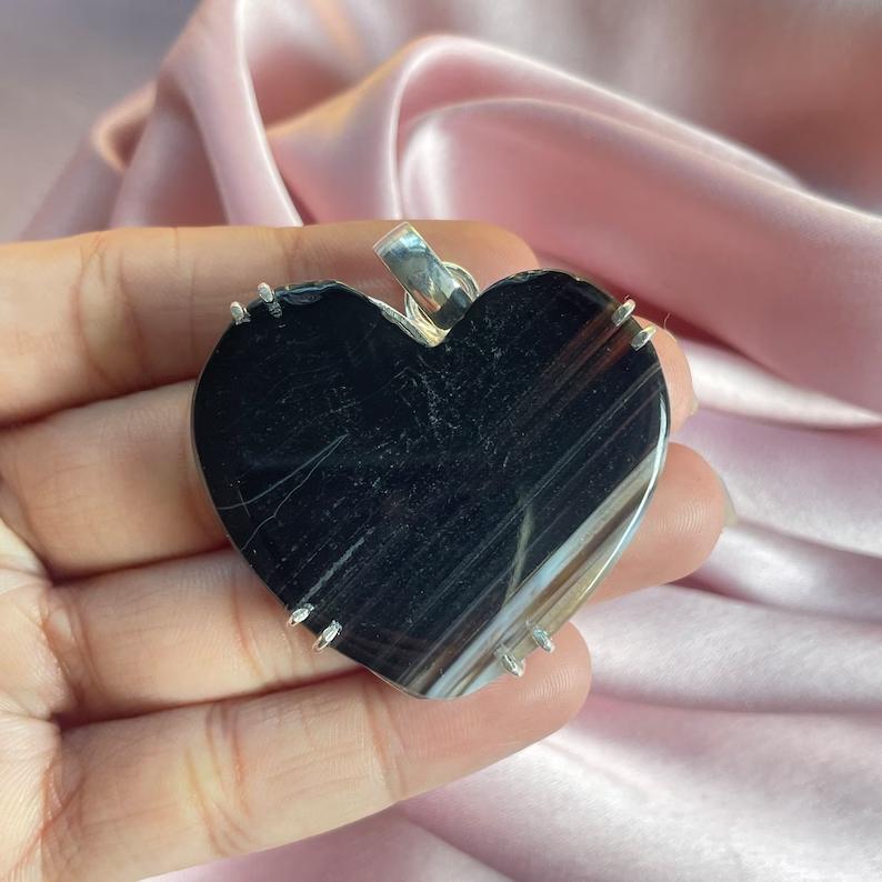 

Подвеска из полосатого агата с серебряным ожерельем-цепочкой Подвеска из стерлингового серебра 925 пробы