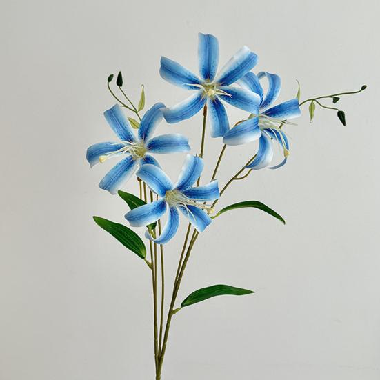 Faux Lily Flower Long Stem Artificial Lily Branch with 4 Bloom Heads And Leaves Real Touch Lilium Flower for Wedding Party Home Decor