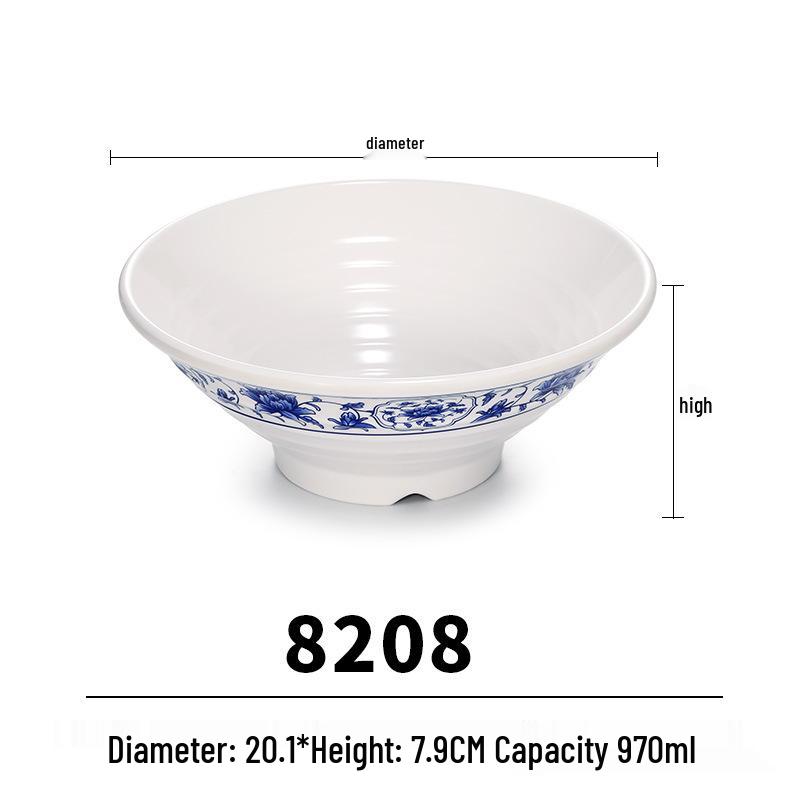 Blue & White Melamine Noodle Bowl: Imitation Porcelain Tableware for Ramen, Soup, Wonton, or Beef Noodles in Noodle Shops