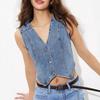 Damen V-Ausschnitt Denim Westen Top - Europäischer & Amerikanischer Stil