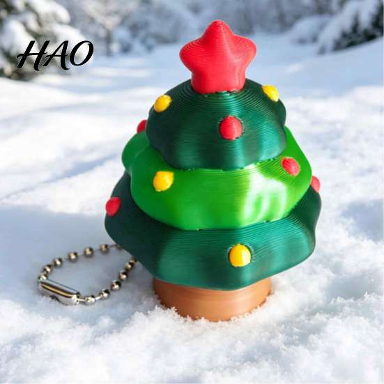 Christmas Tree Pendant Fidget Clicker Keychain, 3D Printed Shaped Stress Relief Desktop Ornament Toy, Holiday Sensory Figure Key Ring Accessory