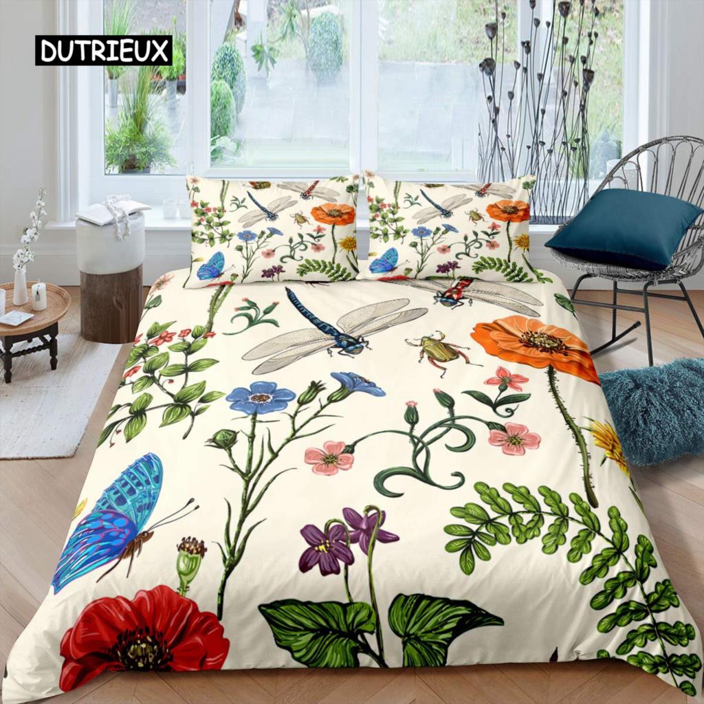 Dragonfly Duvet Cover Set King Size Colorful Wing Bedding Set for Kids Teens Adult Forset Wild Animal Theme 2/3pcs Quilt Cover
