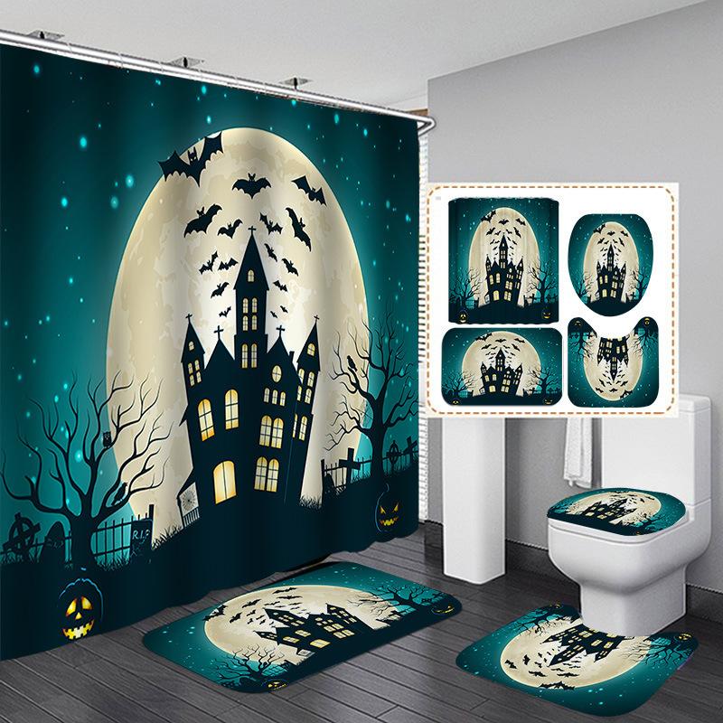 Halloween Elements 3D Digital Printing Bathroom Four-Piece Shower Curtain Partition Curtain Shower Curtain