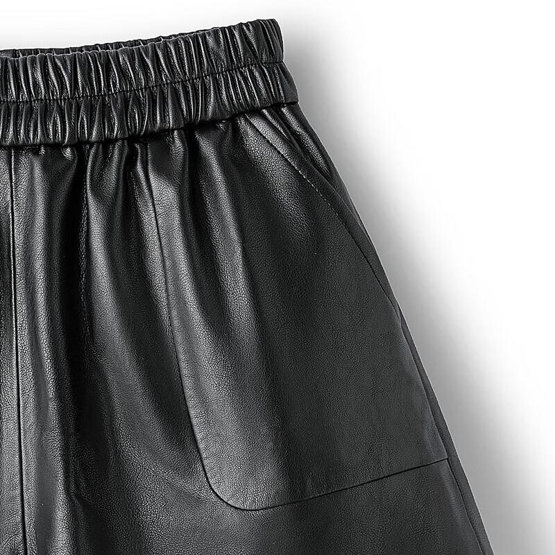 Women's High-Waist Elastic Faux Leather Wide-Leg Shorts
