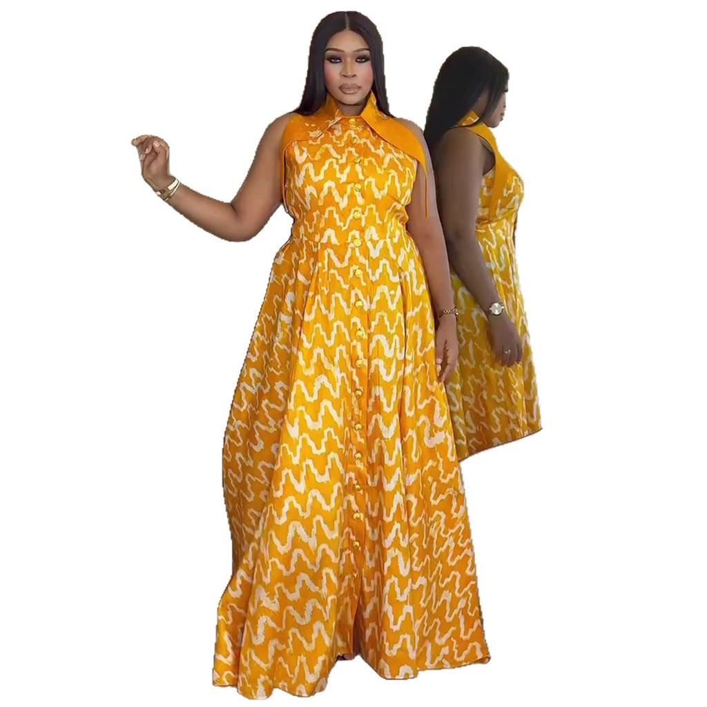 European and American Women's Clothing Summer New African Socialite Banquet Sleeveless Geometric High-waisted Dress