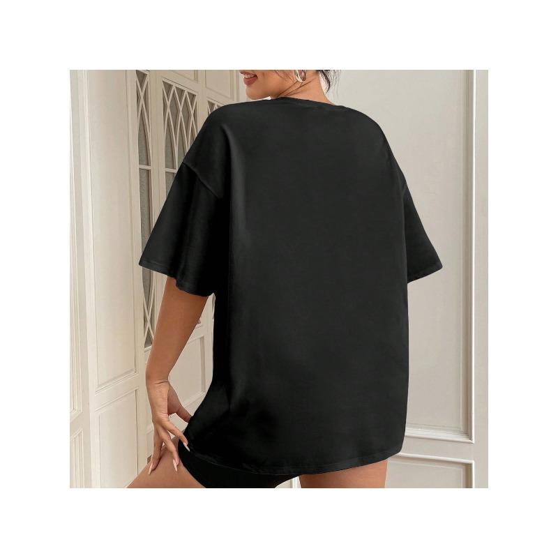 180g Large Size Women'S T-shirt  Hippopotamus As A Christmas Gift"  Casual Crew Neck Short Sleeved Top, Suitable for Holiday