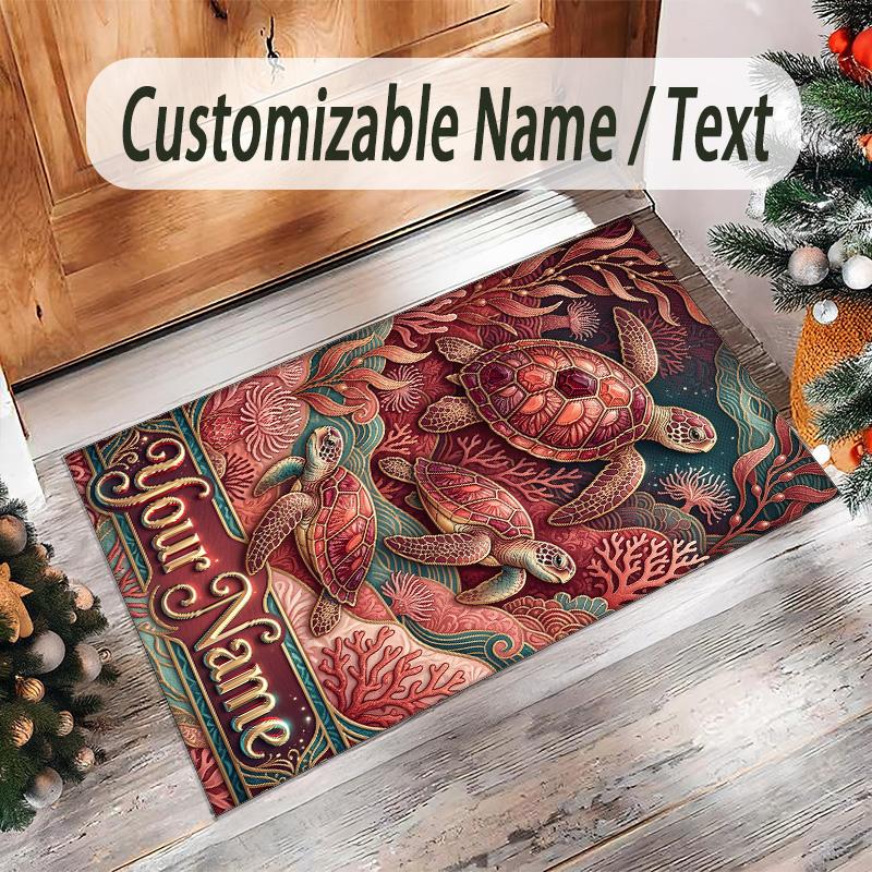 Mermaid Underwater Theme Crystal Velvet Rug Personalized Custom Name Text Soft Floor Mat Home Decor