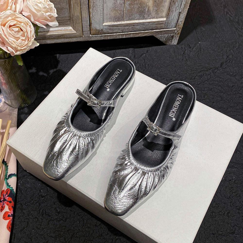 Fashion Women's Half Slippers Summer Outside Luxury Sandals Baotou Mary Zhen Thick Heel Buckle Muller Women's Shoes Slippers Women