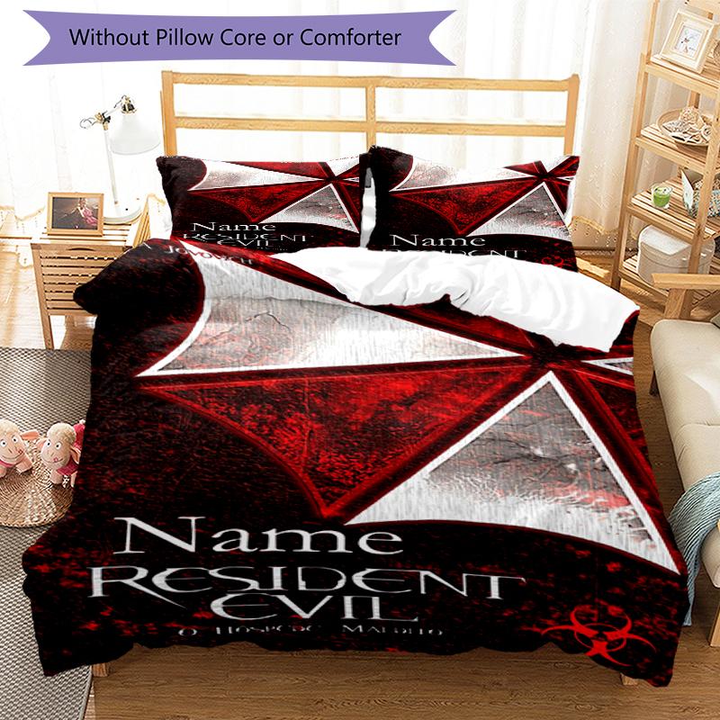 3pcs Custom Name Resident Evil Bedding Set Duvet Cover Closure Includes 1 Duvet Cover & 2 Pillowcases, Soft and Comfortable for All Seasons.
