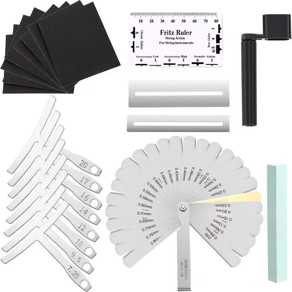 Guitar Tool Set Maintenance and Care Tools String Height Ruler Gap Ruler Arc Ruler Reel Sanding Sandpaper