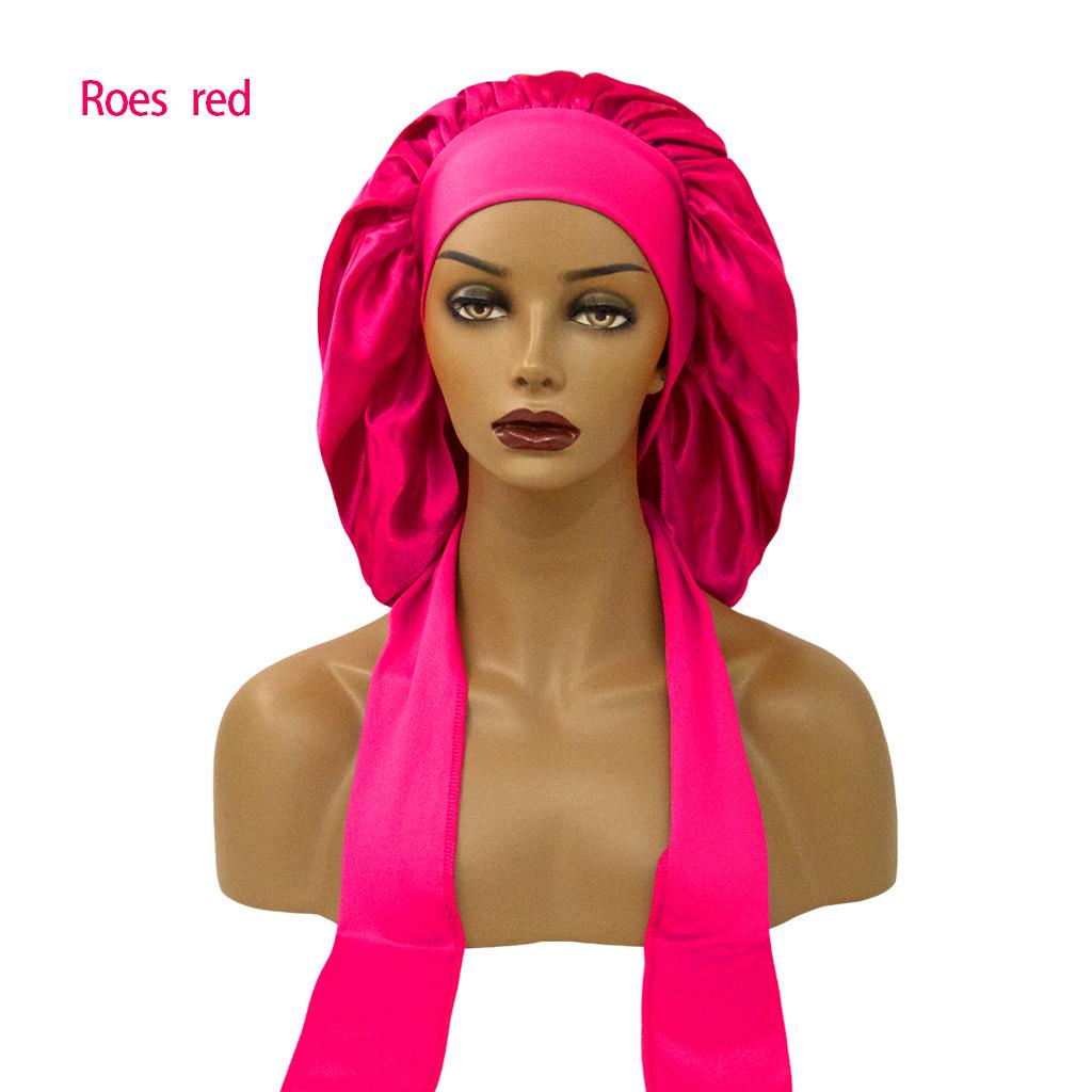 Satin Nightcap with Wide Elastic and Long Tail - Extra Large Women's Ribbon Shower Hat