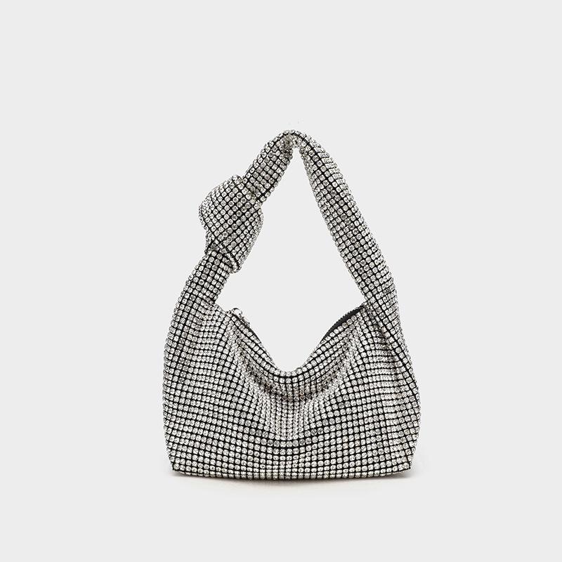 

Женская сумка-ведро со стразами - Сумка-клатч на цепочке класса А, Полностью бриллиантовая сумка на плечо и с узлом