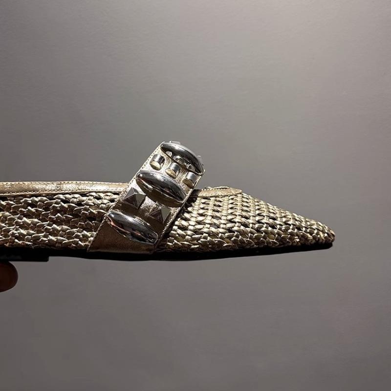 Fashion Woven Hollowed-out Baotou Semi-drag Women's Outer Wear Summer New Inner Heightener One-foot Slip-on Sandals