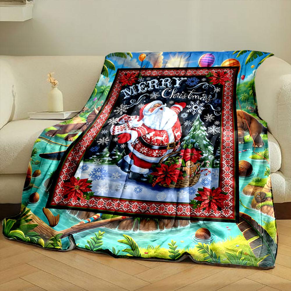 Merry Christmas Santa Claus Snowflake Print Blanket bedroom Blanket for Livingroom Couch lunch break Soft throw for Friend's festival Gift