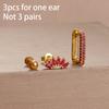 3PCS Unique Stainless Steel Earrings Set for Women Rose Red Crystal Zircon Huggie Hoop Earring Wedding Romantic Jewelry