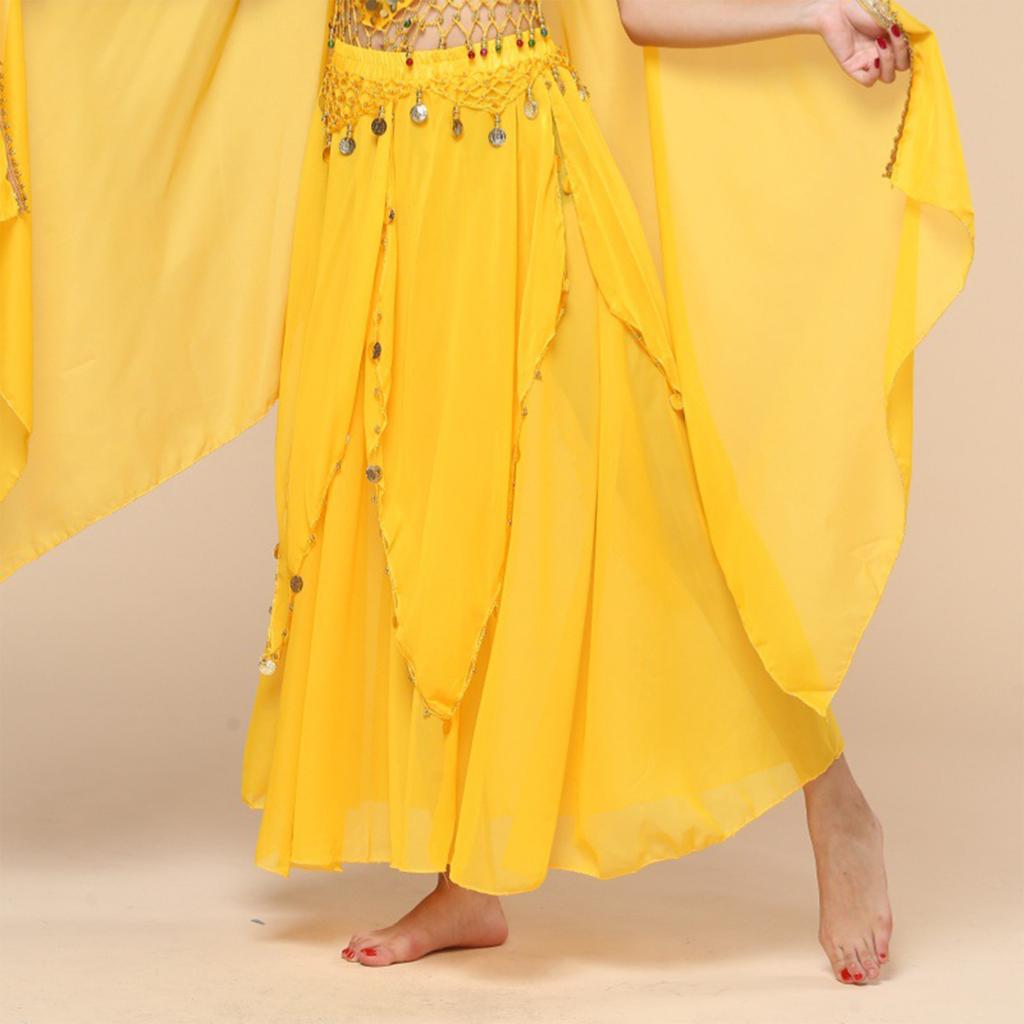Ladies' Belly Dance Skirt Hanging Coin Skirt Chiffon Big Swing Skirt Performance Dress Shining Stage Performance Dress Shining Half Body Skirt