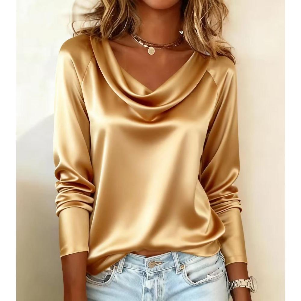 New Arrival: Versatile Spring/Autumn Commuter-Style Loose-Neck, Flowing-Fit Long-Sleeved Base Layer Shirt for Women