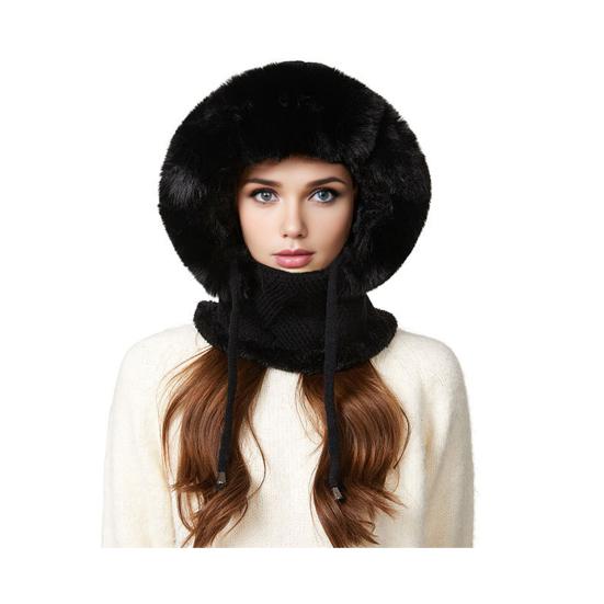 Winter Headgear with Scarf Face Guard Solid 3 In 1 Hat Color Adjustable Drawstring Windproof Hat