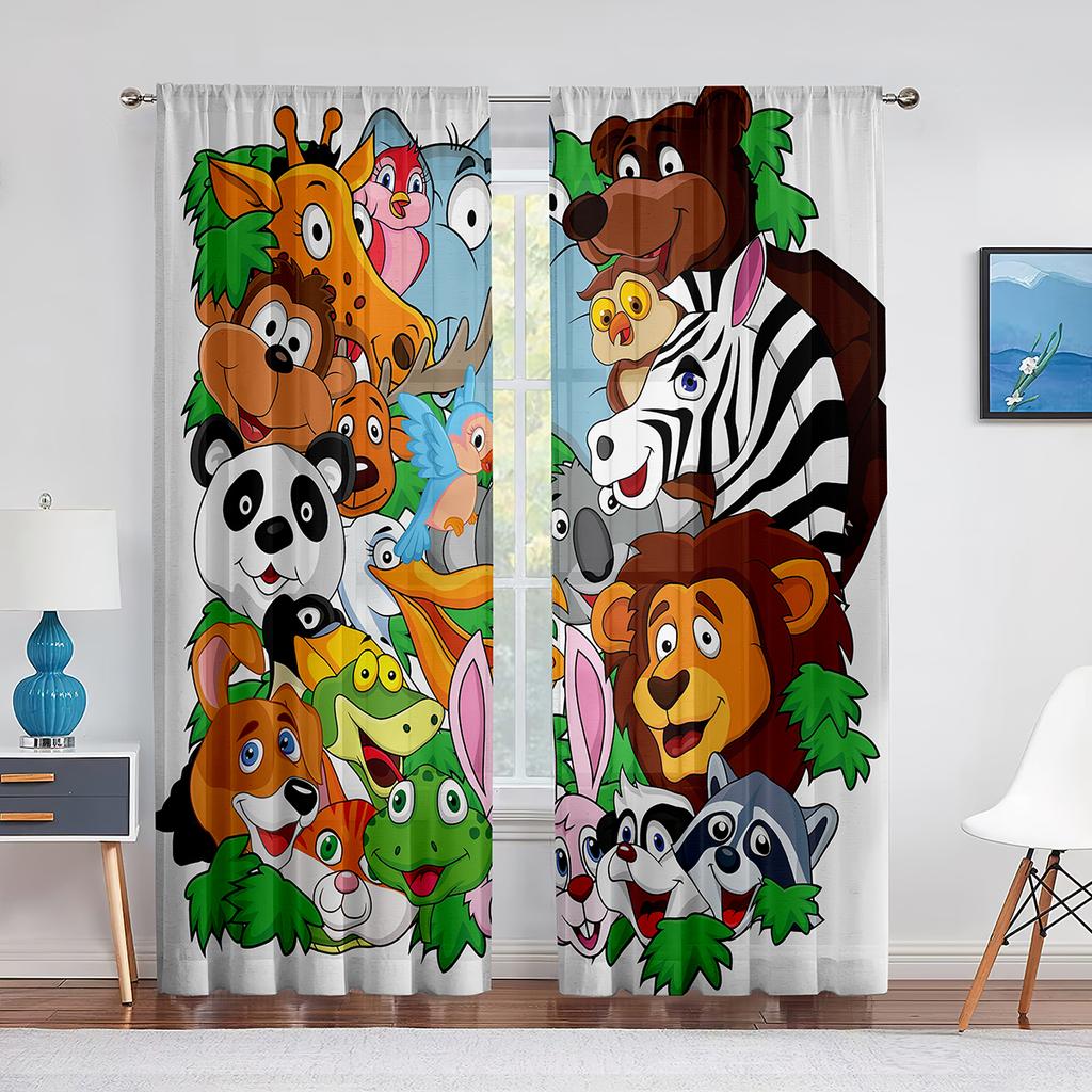 Cartoon Farm Animals Sheer Voile Curtain Cute Sheep Cow Pig In Rural Ranch Window Tulle Curtains for Living Room Bedroom Kitchen