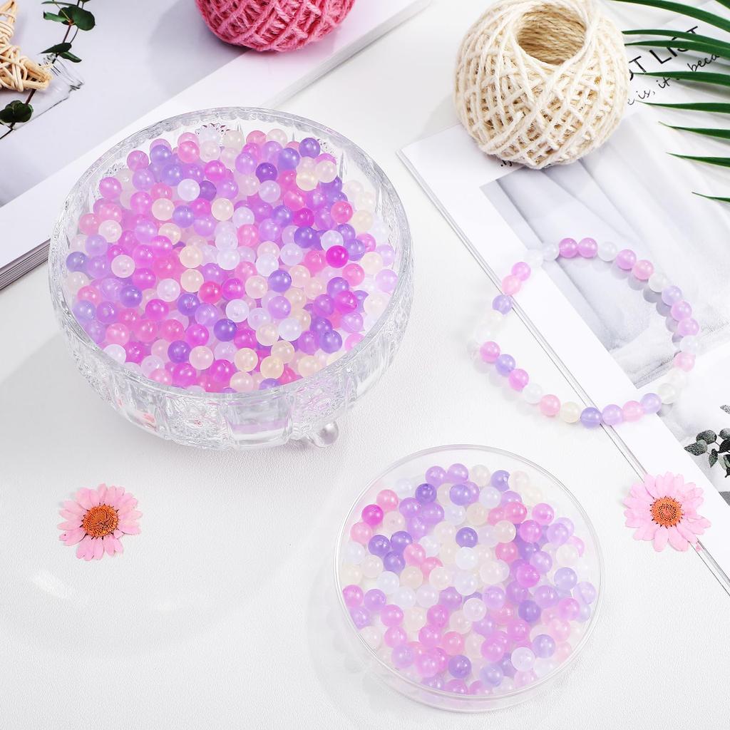 Operitacx 1000pcs UV Color Beads, 0.3 Inch Plastic Round UV Reactive Neon Beads for Necklaces, Bracelets, DIY Crafts