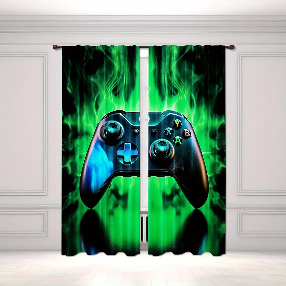 Polyester Gaming Controller Curtains 2pcs Flame Design Rod Pocket Drapes for Bedroom Living Room Durable Gamepad Theme Window