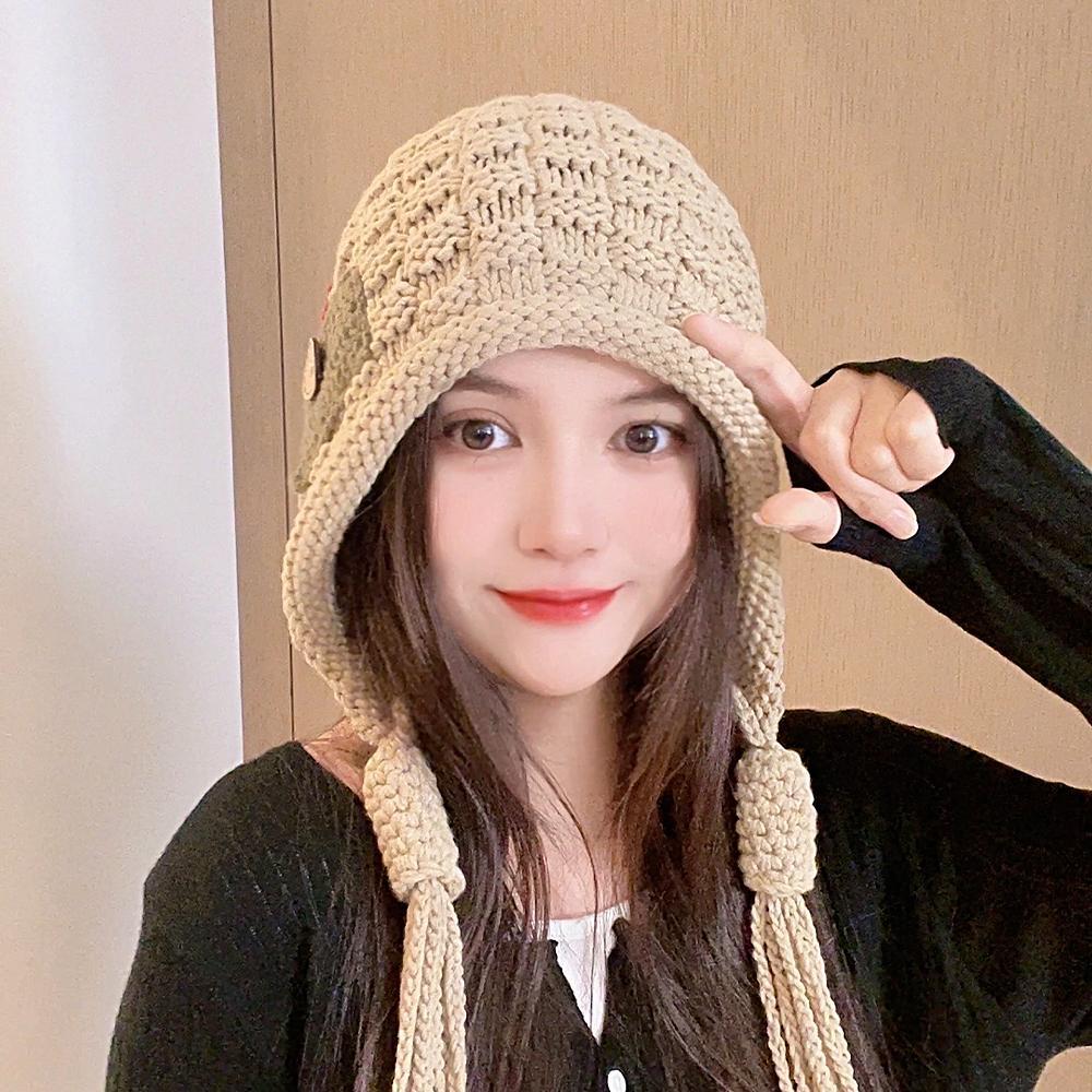 Pălărie cu ciucuri Copii Toamnă și Iarnă Pulover tricotat manual Pălărie din fire Căciulă de protecție pentru urechi