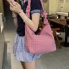 Drawstring Canvas Crossbody Bag Y2k Underarm Bag Fashion Plaid Shoulder Bag  Women