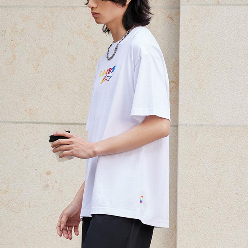 Li-Ning Gradient Letter Embroidery Loose Round Neck Short Sleeve T-Shirt Unisex Tops AHSS559-2