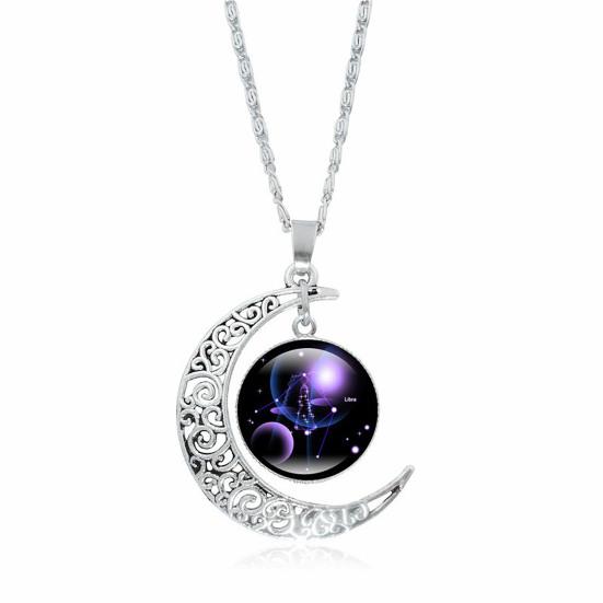 Women 12 Constellation Moon Alloy Electroplating Elegant Pendant Necklace for Valentine Day