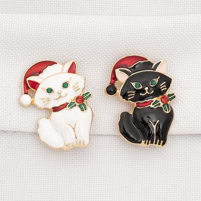 Retro Adorable Christmas Cat Black And White Cat Pin Brooch Personality Animal Corsage Voguish Fashionable Clothing AccessoriesCute Jewelry