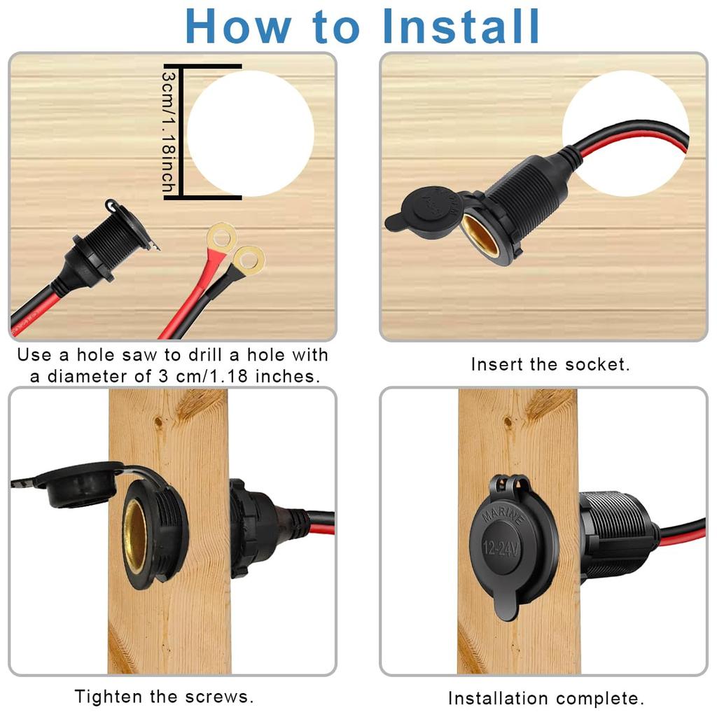 Xiatiaosann 2pcs Cigarette Lighter Socket - O-Ring Terminal Cable 14AWG /24V Fixed Screw Car