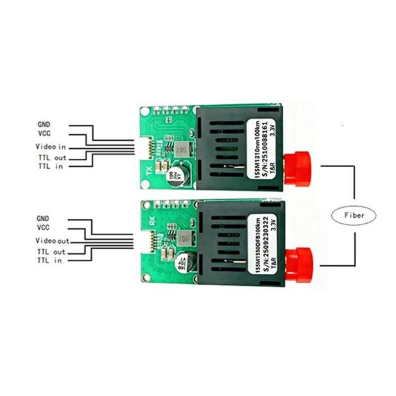 Ttl Optical Transceiver Module Dc 5.5-26V Fc Interface For Drones Terminal Equipment Rx/Tx/Av/Vcc/Gnd 20Km/40Km/60Km