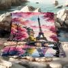 Whimsical Paris Eiffel Tower Watercolor Blanket - Dreamy Cherry Blossom Spring Scene Throw - Soft Cozy Decor for Home, Perfect W