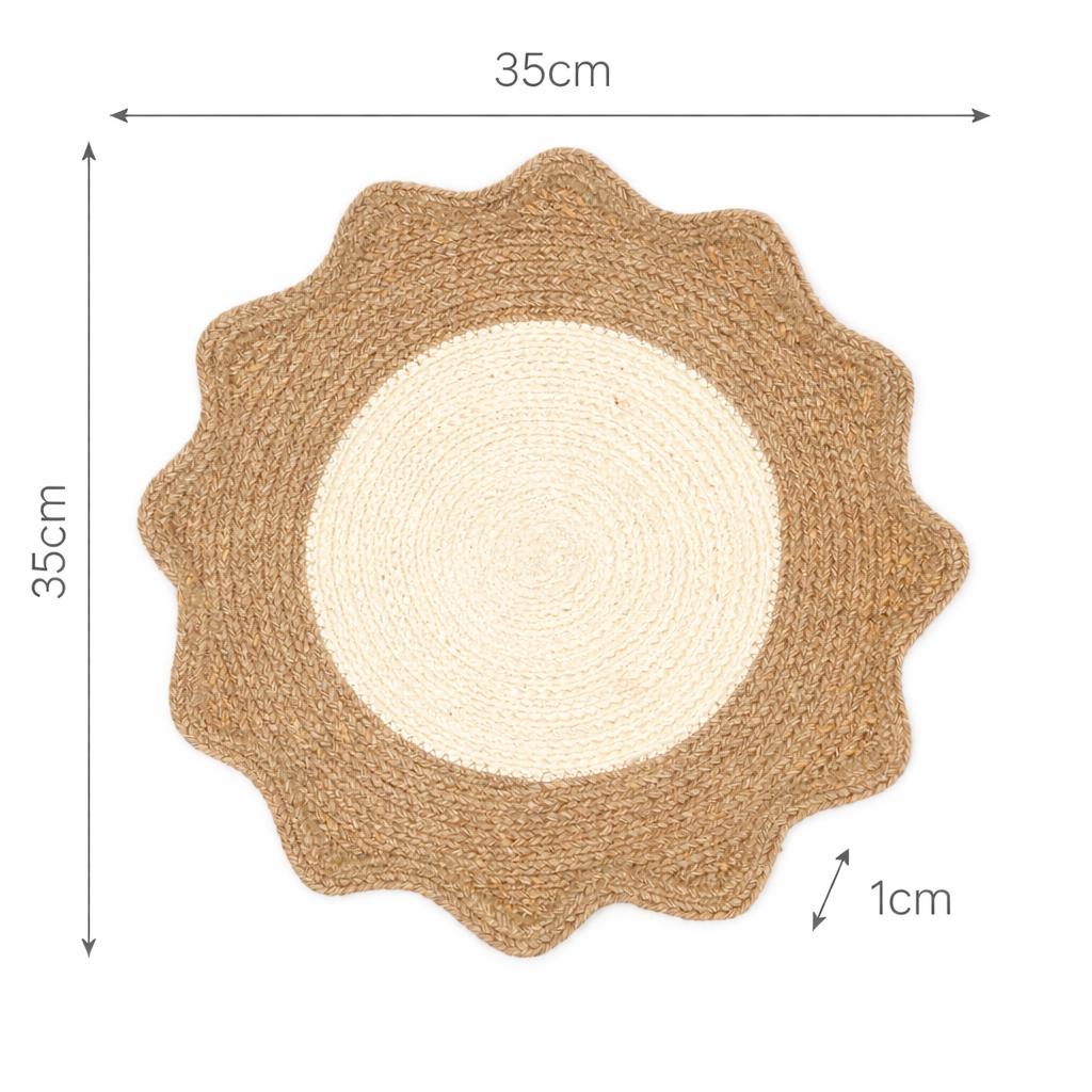 Beige Polyester Braided Placemat -Durable Round Table Mat for Dining
