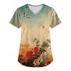 Plus Size Printed Scrub Working Uniform Tops For Women's V-Neck Christmas Print Short Sleeve Fun T-Shirts Workwear Tee With Pockets