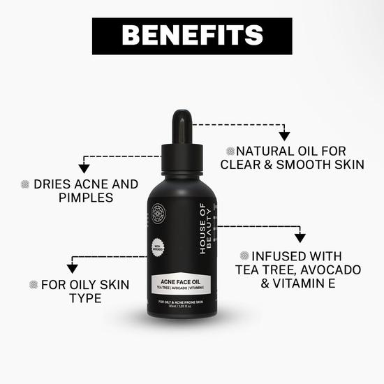 House Of Beauty Acne Oil W/T Tea Tree, Avocado & Vit-E For Drying Pimpled & Oily Skin (30ml)