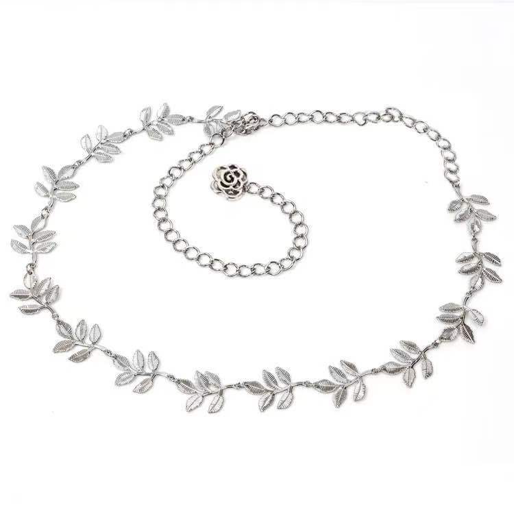 European and American Big Brand Leaf Decoration Gold Dress Thin Waist Chain Women's Decoration Elastic Metal Waist Chain Waist Decoration