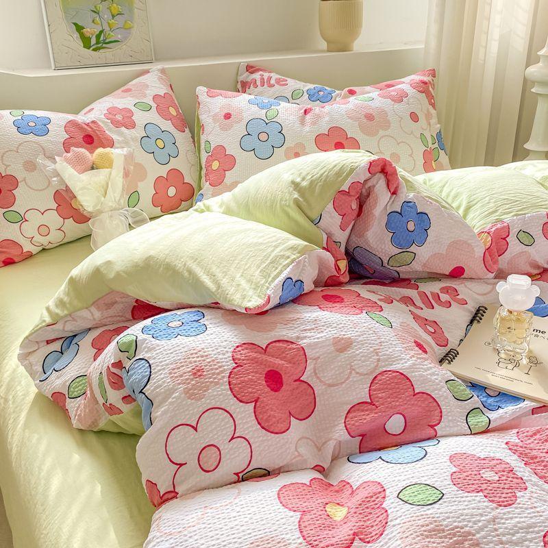 Nordická jednoduchá pruhovaná malá černá kočka praná bavlna čtyřdílná sada kreslený povlak na přikrývku prostěradlo studentská kolej třídílná sada