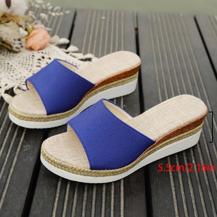 Large size summer slippers women's wear new fashion one-word slope heel cool slippers