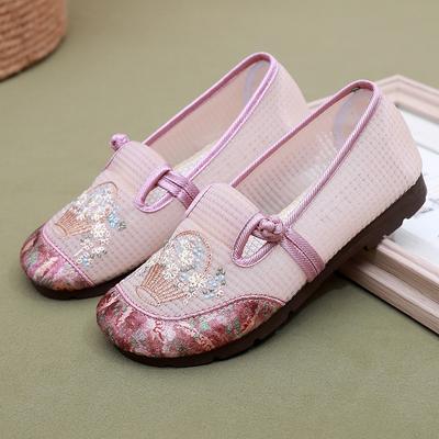 Sommer neue alte Peking Stoffschuhe Damen Mesh Weiche Sohle Bequem Stickerei Verschleißfest Atmungsaktiv Mutter Schuhe