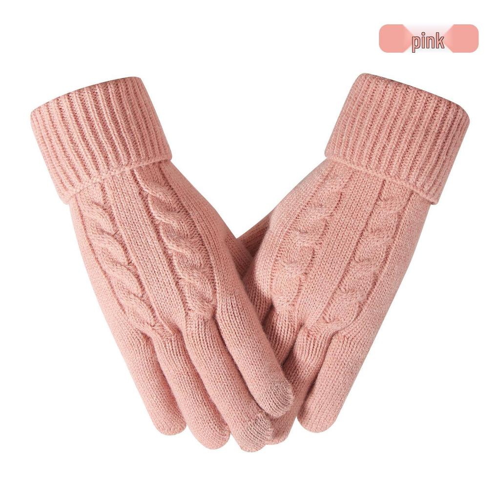 Warm Knit Touchscreen Gloves for Women - Windproof, Double-Layer Winter Cycling & Office Cold Protection