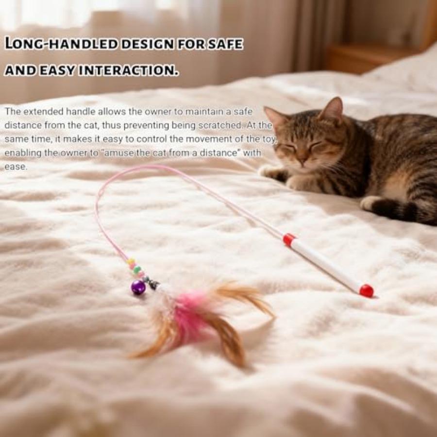 Cat Feather Wand Toy - Steel Wire Feather Interactive Cat Stick Training - Beads Bells Kitten Wand Toys Pet, Funny Kitten Fishi