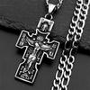 Collar Colgante Cruz Icono Ortodoxo Vintage Crucifijo de Jesús para Mujeres Hombres Cadena de Acero Inoxidable Color Plata Collares Joyería
