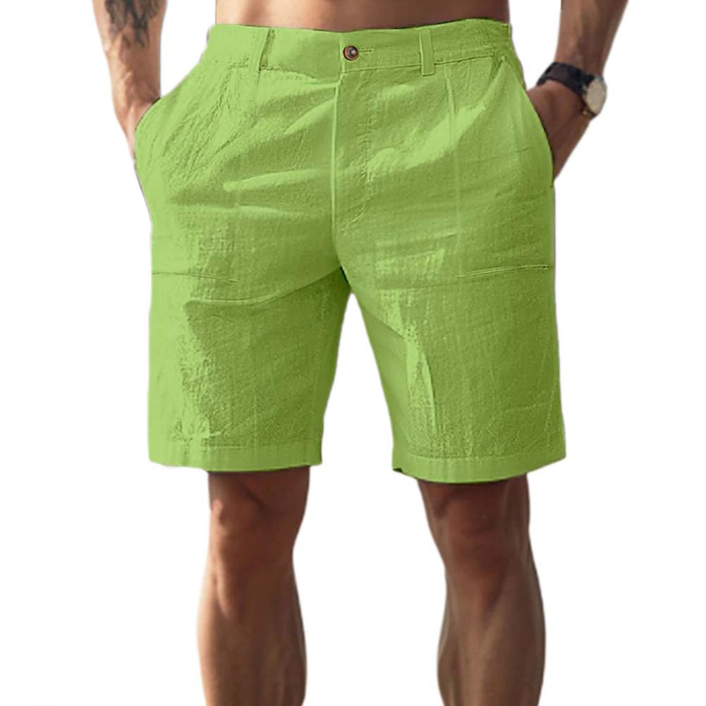 Heren Zomer Casual Shorts Mid-rise Knoop Ritsgulp Zakken Shorts Effen Kleur Rechte Pijp Korte Broek Streetwear L groen